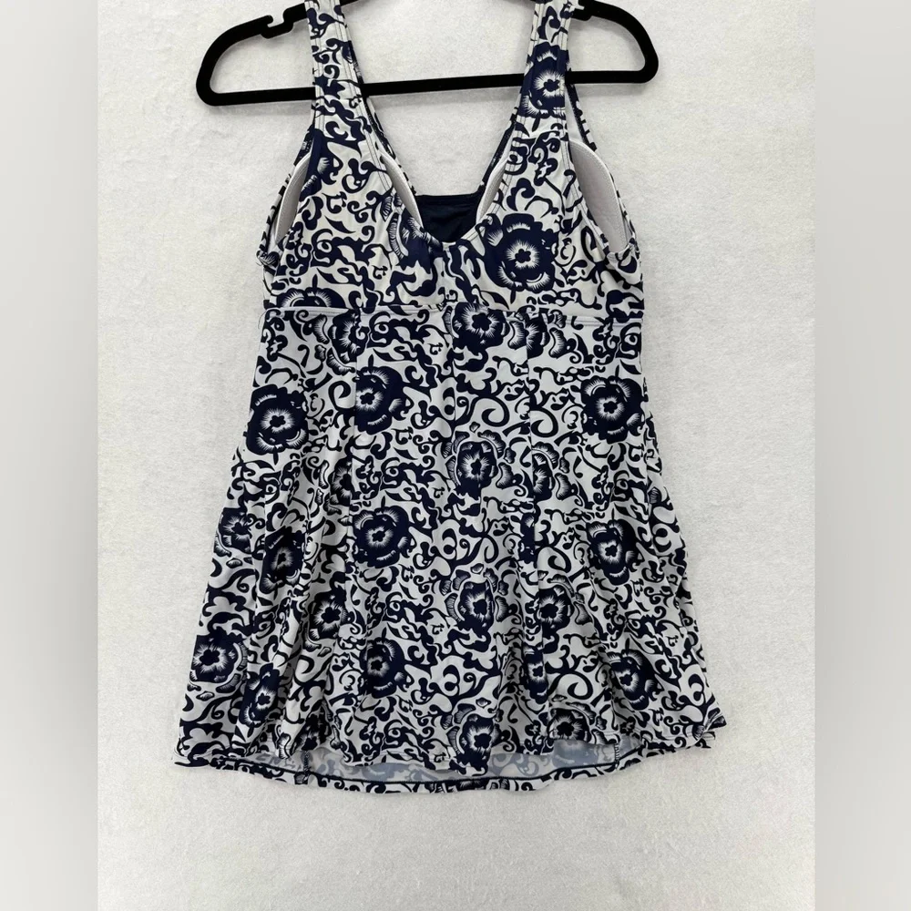 Wantdo Women's One-Piece Push Up Swimsuit Swimwear Size 16 Blue and White Floral - Picture 2 of 10